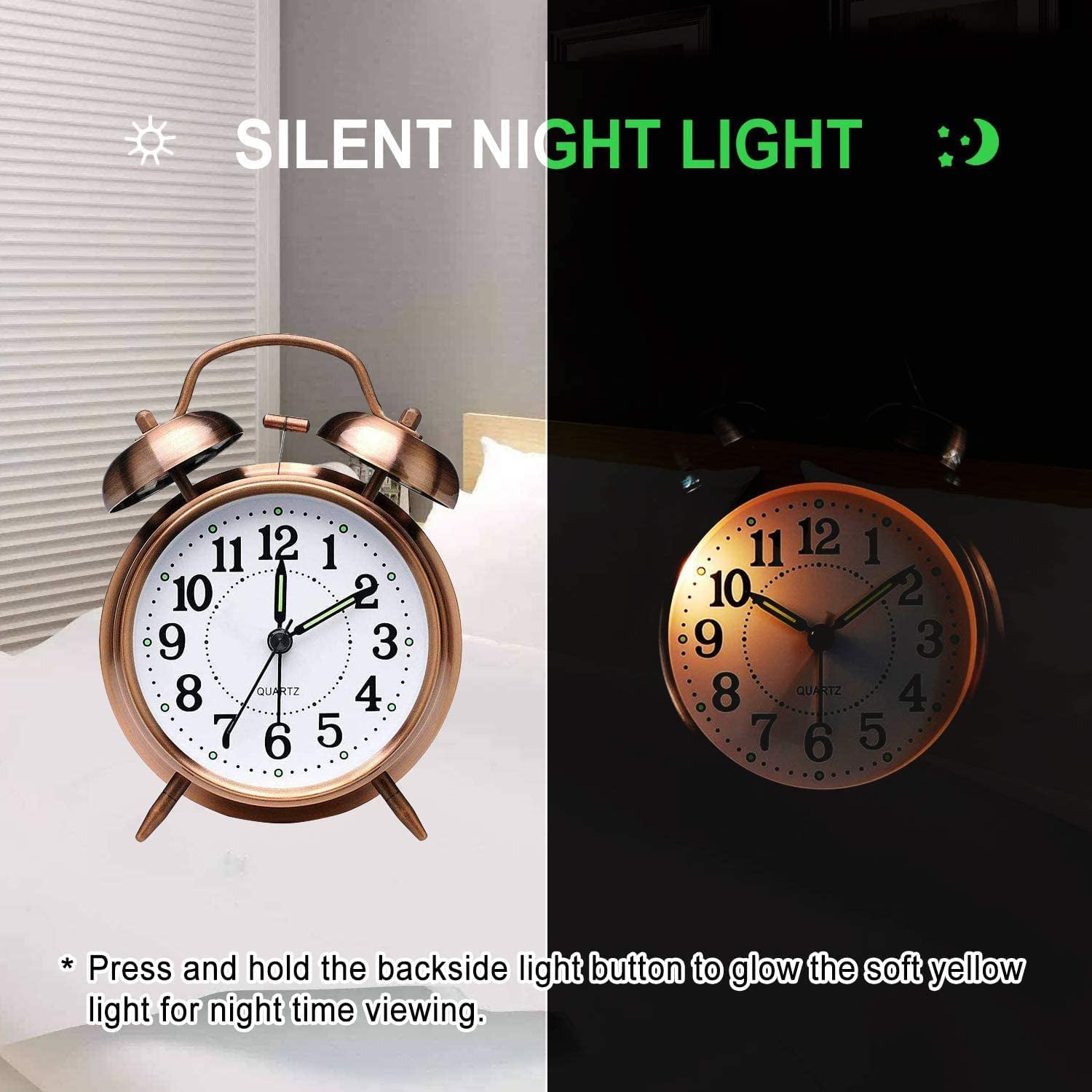 Buy KBR® Vintage Twin Bell Table Alarm Clock with Night LED Light