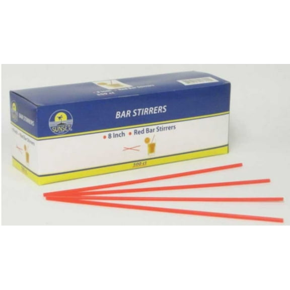 Bunzl Sunset 3 MM Red Bar Stirrer, 8 inch -- 5000 per case.