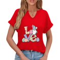 thumbnail image 4 of Corto para las Mujeres Casual Verano 2025 Pascua Impresión V-Cuello Camiseta, Ligero 95% Poliéster 5% Spandex Top para Toda la Temporada Hogar Y Diario, 4 of 7