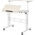 thumbnail image 3 of Petit Bureau Debout Mobile avec Roues, Chariots Portatifs Roulants pour Ordinateur Portable avec Porte-Gobelet, Hauteur Réglable, Table d'Ordinateur pour Se Tenir Debout Ou Assis, Chêne, 3 of 5