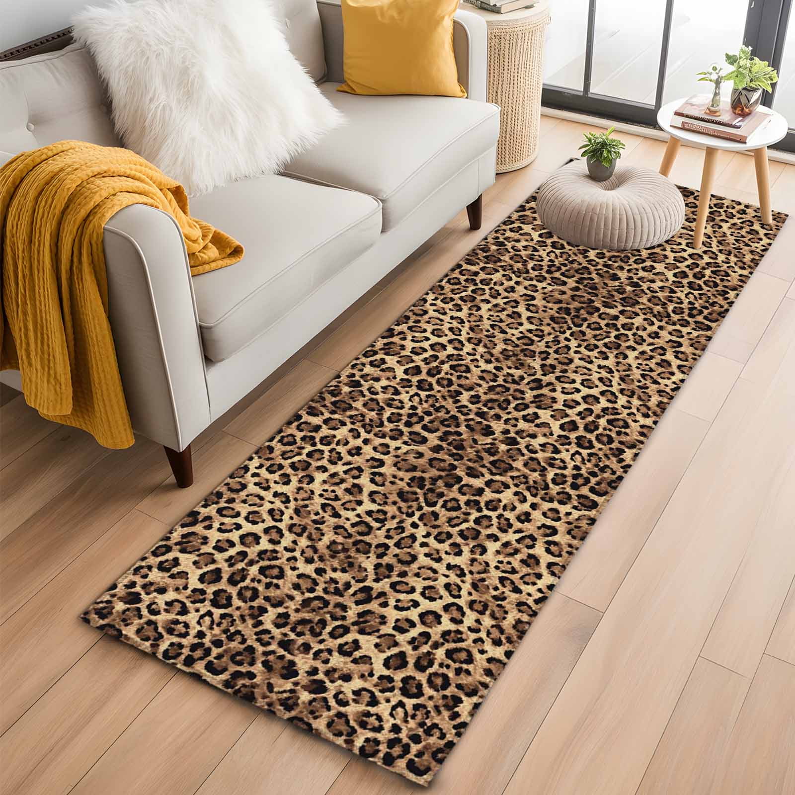 Runner Rug 2 x 6 Ft, Leopard Printed Washable Non-Slip Floor Mat for Kitchen Hallway/Entryway, Modern Animals Textured Brown Long Kitchen Runner Area Rugs for Living Room, Low-Profile
