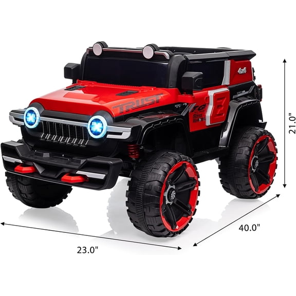 Acekid Electric Ride On Truck With Remote Control Ride On Toys 2 Seater 4WD Off-Road Car With Decor Spare Tire 25W Dual Motor Spring Suspension Red 12V