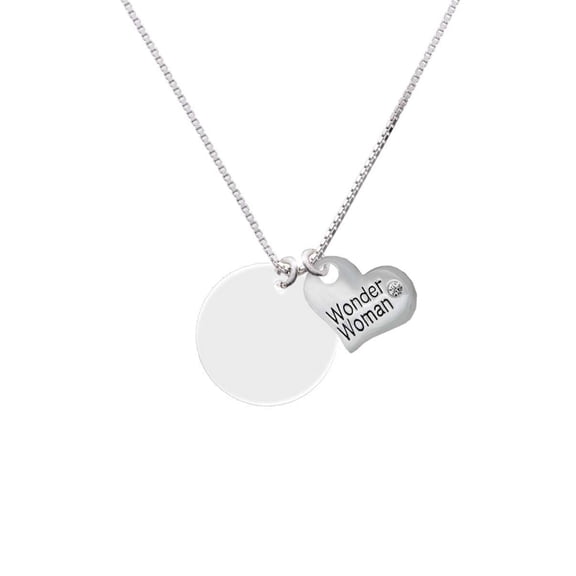 Acrylic 1" Disc Imitation Pearl Wonder Woman Heart Necklace