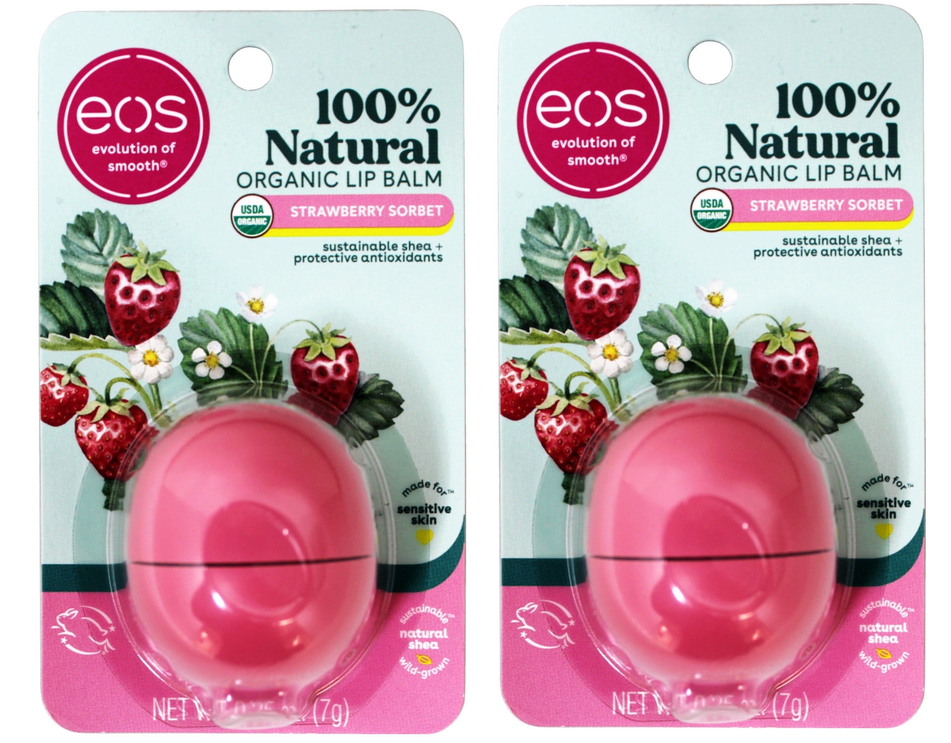 eos USDA Organic Lip Balm - Strawberry Sorbet | Lip Care to Moisturize Dry  Lips | 100% Natural and Gluten Free | Long Lasting Hydration | 0.25 oz -  Walmart.com, image size:1920x1500