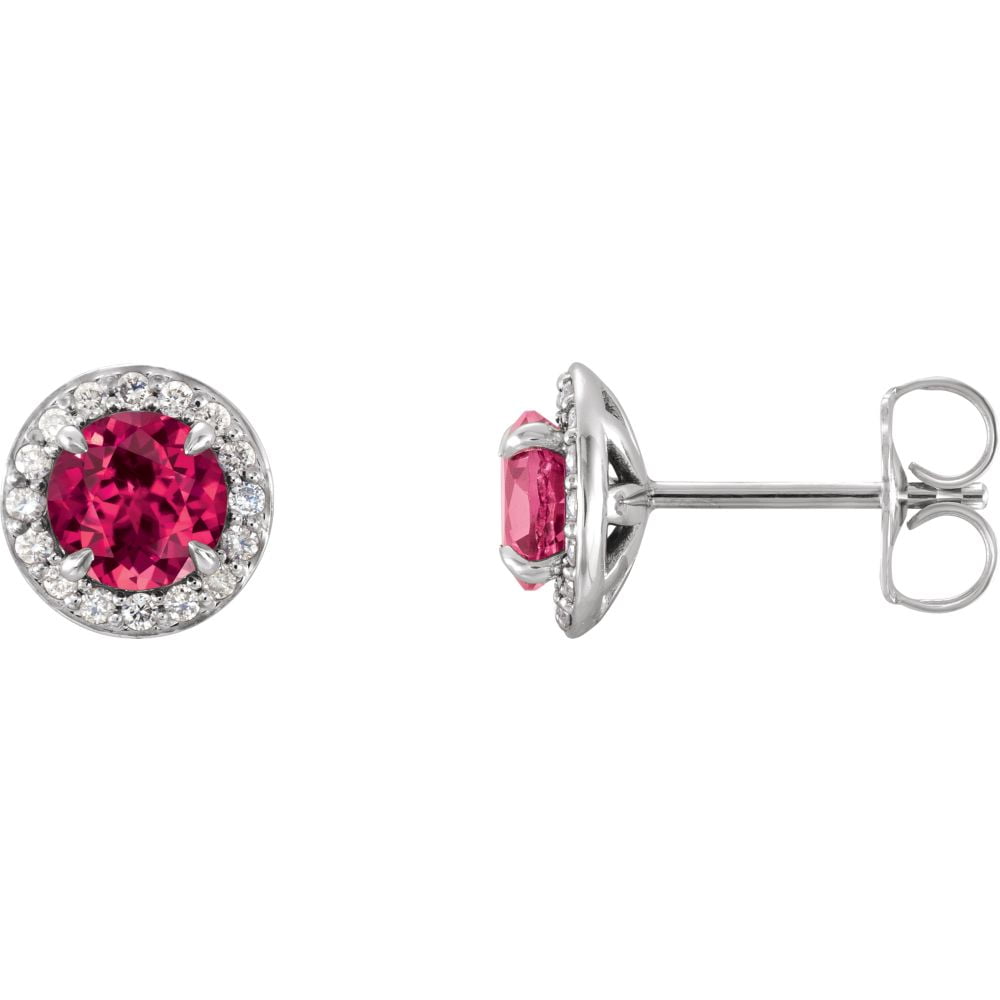 14kt White Gold 3mm Round Ruby Stud Earrings AA