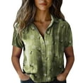 thumbnail image 4 of Dorinao Women's Casual Short Sleeve Striped V-Neck Blouse - Wrinkle Resistant, Lightweight for Summer Vacation, Green, L, 4 of 4