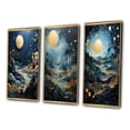 thumbnail image 3 of Designart "Moonlit Mirage in Gold and Blue on Uranus III" Abstract Framed Wall Art Set Of 3 - Gold Uranus Frame Gallery Wall Set For Home Decor, 3 of 7