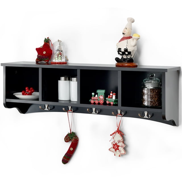 Costway Hanging Entryway Shelf Coat Rack Wall Mounted Storage Cabinets Black