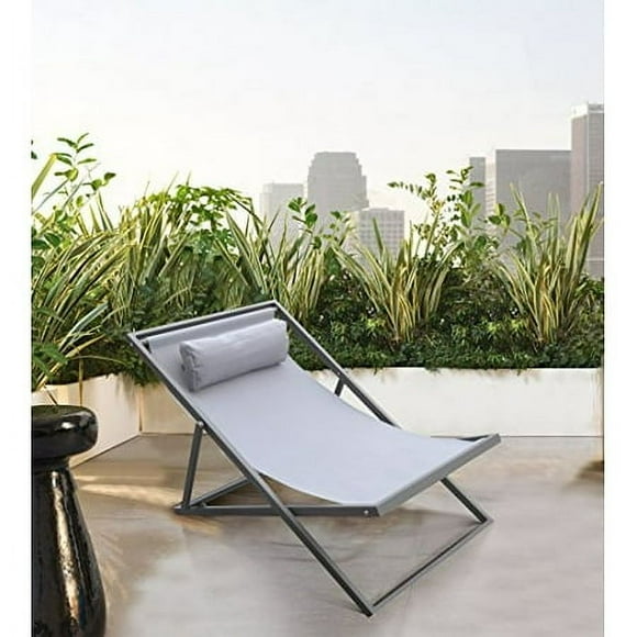 Armen Living Wave Patio Aluminum Deck Chair, Grey Powder Coated Finish