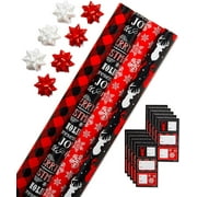 American Greetings Buffalo Plaid Christmas Wrapping Paper Set, Red and Black Holiday Gift Wrap (120 sq. ft., 4 rolls-30 in. x 12 ft., 7 Adhesive Bows, 30 Gift Tag Stickers) Snowflakes and Reindeer