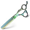thumbnail image 3 of Juego de tijeras profesionales para cortar y entresacar el cabello, tijeras de barbero de acero inoxidable 440C de 15 cm, color verde., 3 of 5