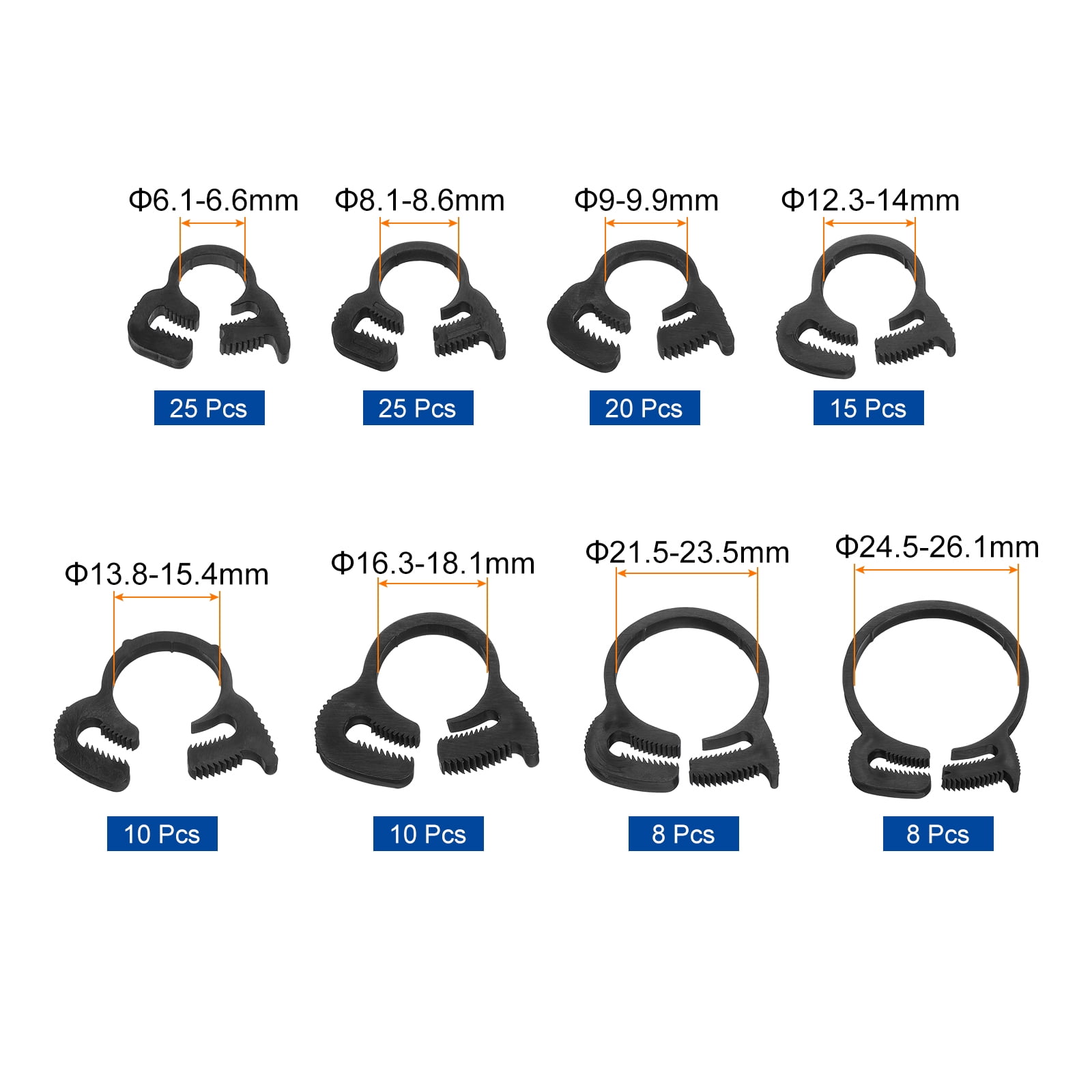 Uxcell 1 Set 121 Pack Plastic Adjustable Double Snap Grip Hose Clamps, Black