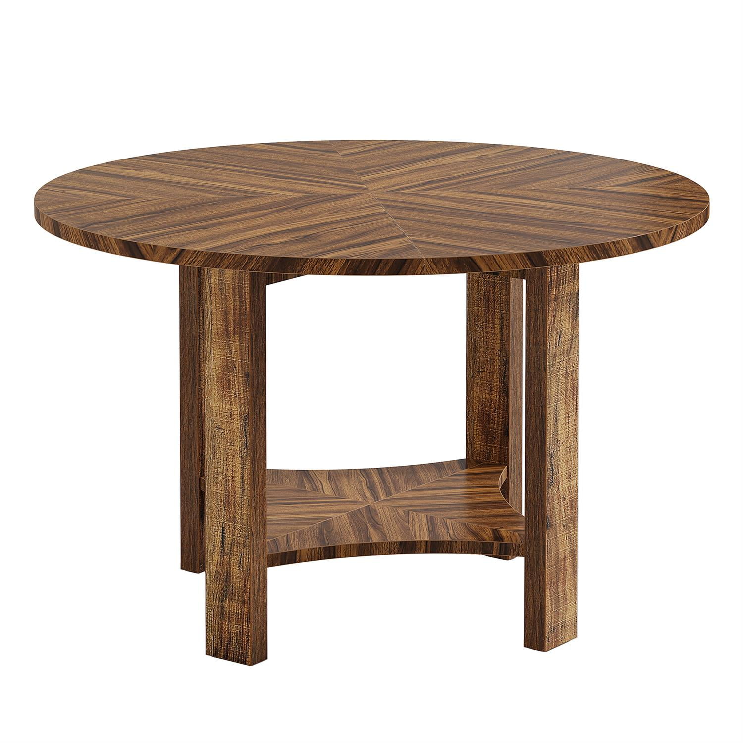 Demi Bonn 47" Round Wood Dining Table with Storage, Modern Kitchen Table for Home, Family Dining, Sturdy Construction, Brown