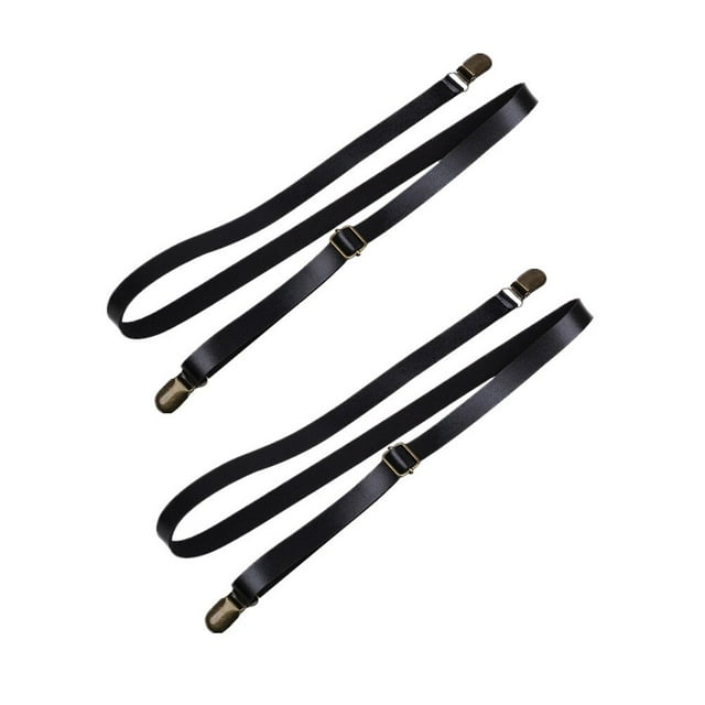 LEEYNEER 2pcs Pants Suspenders Girls Adjustable Black PU Practical Design Daily Wear