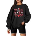 thumbnail image 1 of Rbaofujie Chandails d'Automne pour Femmes Mode Imprimée Blouse Ample à Manches Longues Col Rond Chandails en Molleton Sans Capuche Noir Chandails à Capuchon pour Femmes, 1 of 3