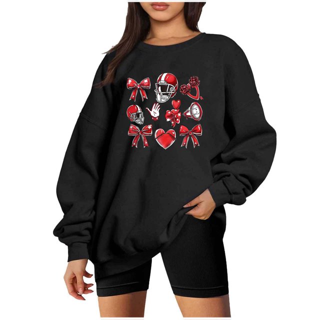 Rbaofujie Chandails d'Automne pour Femmes Mode Imprimée Blouse Ample à Manches Longues Col Rond Chandails en Molleton Sans Capuche Noir Chandails à Capuchon pour Femmes