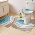 thumbnail image 2 of Turquoise Brown Bath Mat 3 Piece Bathroom Rug Set, Teal White Geometric Gradient Stripes Non Slip Bath Rug Contour Mat and Toilet Lid Cover, Absorbent Shower Mats Soft Bath Rugs and Mats Sets, 2 of 8