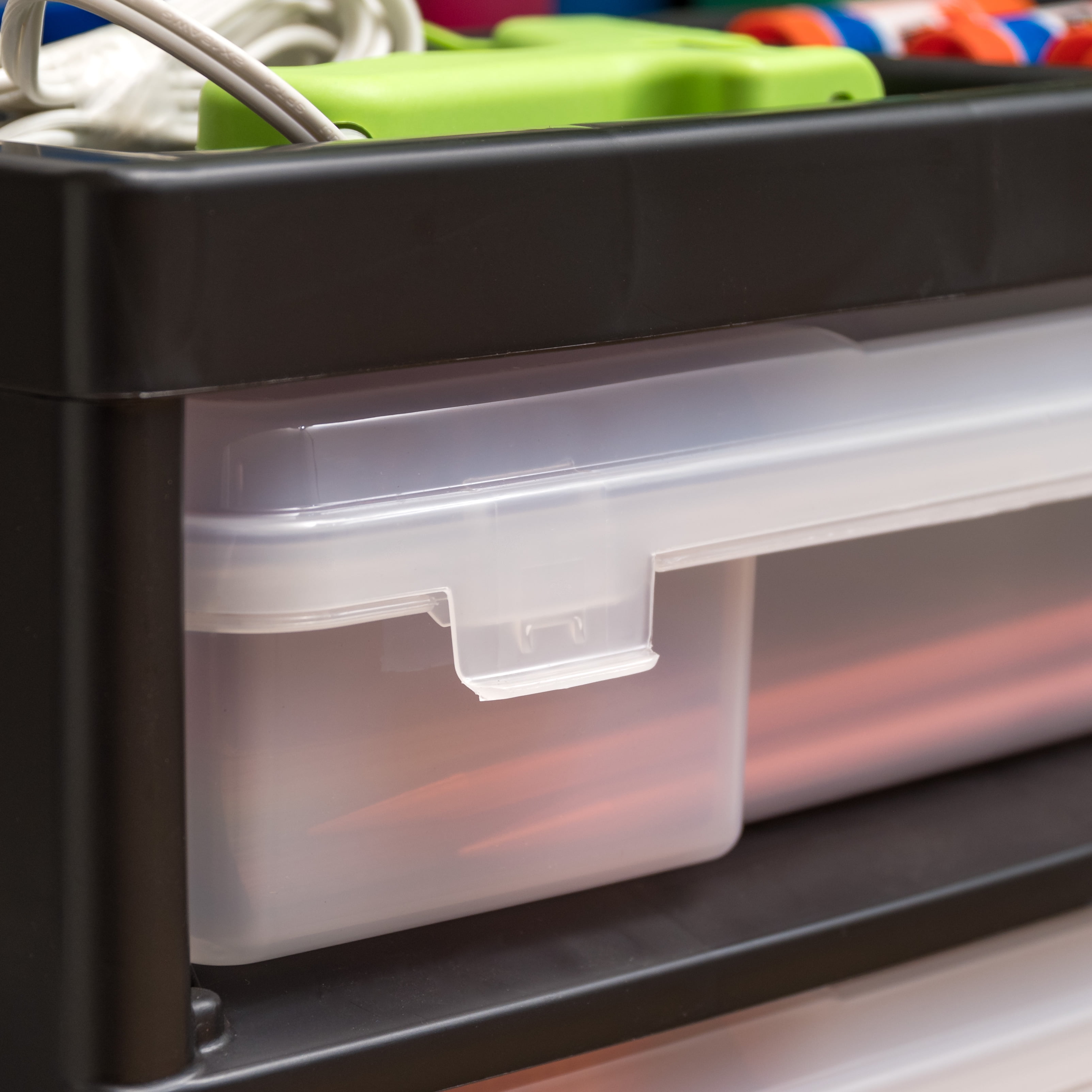 IRIS 5 Drawers Scrapbook Plastic Rolling Storage Cart with Organizer Top with Casters,Black