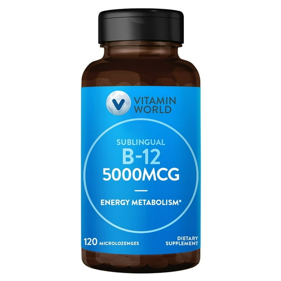 Vitamin World Vitamin B-12 5000 mcg. Sublingual 120 Microlozenges, Supports Energy Metabolism, Supports Heart Health