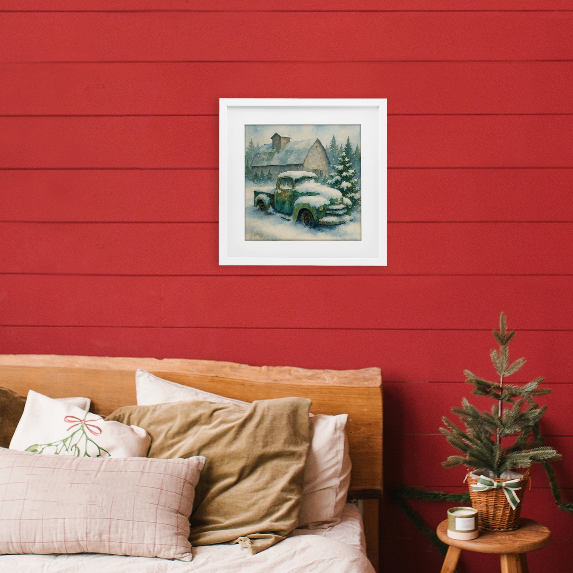 Stupell Industries Nostalgic Winter Farm Truck White Framed Print Under Glass, design by Antony Smith