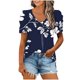thumbnail image 1 of Casual Camisetas de Manga Corta para las Mujeres Imprimir Mangas Puff Cuello en V Camiseta, Poliéster Verano, 1 of 5