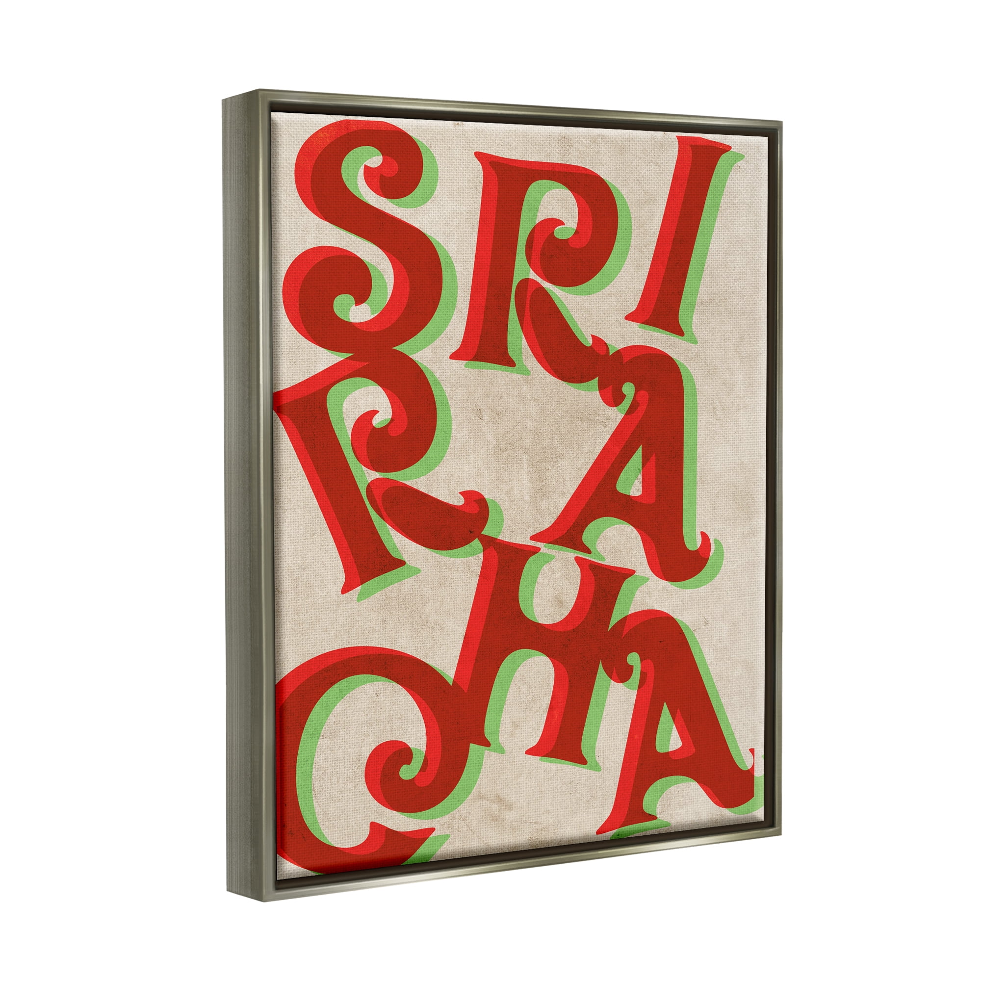 Stupell Industries Sriracha Hot Sauce Text Letters Layered Shadows Graphic Art Luster Gray Floating Framed Canvas Print Wall Art, Design by Daphne Polselli