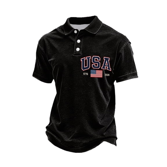 WAYUTE Mens Polo Shirts Independence Day US National Flag Print Short Sleeve Lapel Shirt Patriotic Anniversary Theme Shirt Casual Outdoor