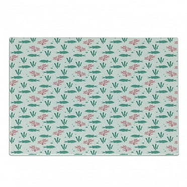 Nautical Cutting Board, Watercolor Design of Sea Elements Fish and Seaweed, Decorative Tempered Glass Cutting and Serving Board, in 3 Sizes, by Ambesonne