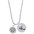 thumbnail image 1 of Delight Jewelry Silvertone Antiqued Snowflake Silvertone Script Initial Disc - K - Charm Necklace, 20"+3", 1 of 4