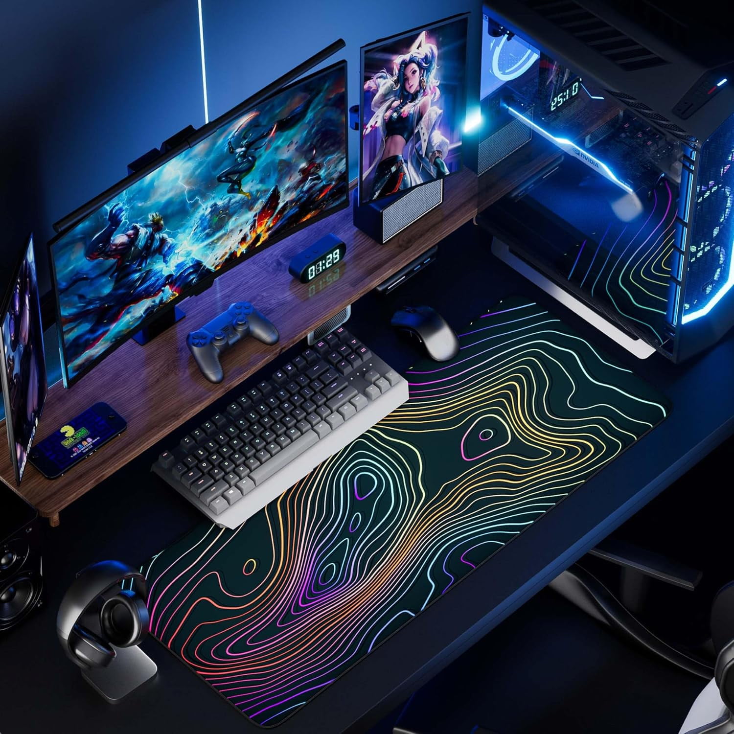 Desk Mat,Large Gaming Mouse Pad 35''×15.6'' XXL Extended Mouse Pad Mat Desk Pad with Non-Slip Base Mousepad for Computer,Office,Keyboard and Laptop - Topographic