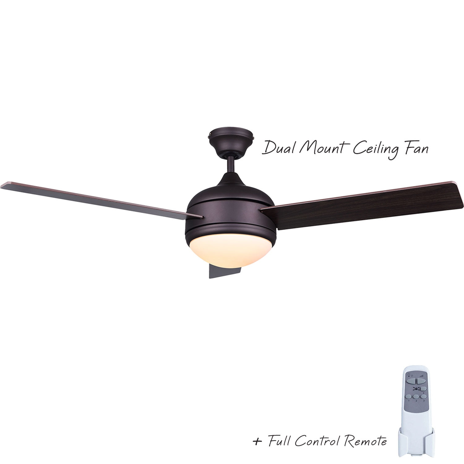 48" Indoor Dual Mount Ceiling Fan with Light, 3 Blade ...