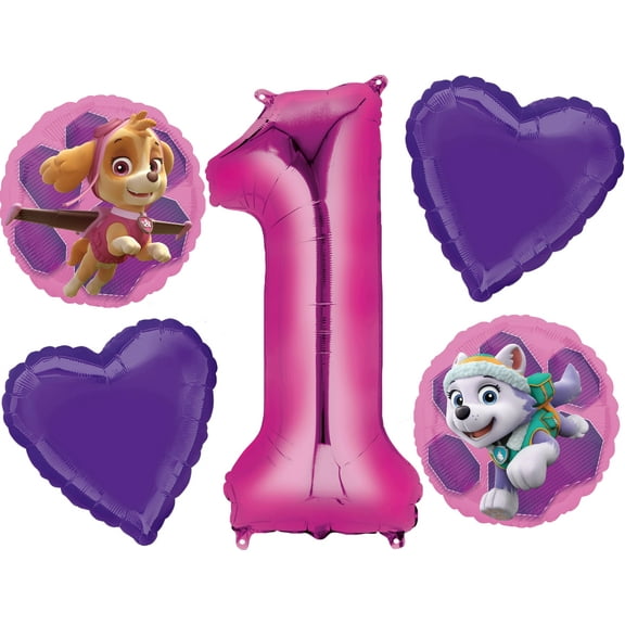 Paw Patrol Girl Balloon Bouquet 1st Birthday 5 pcs - Party Supplies