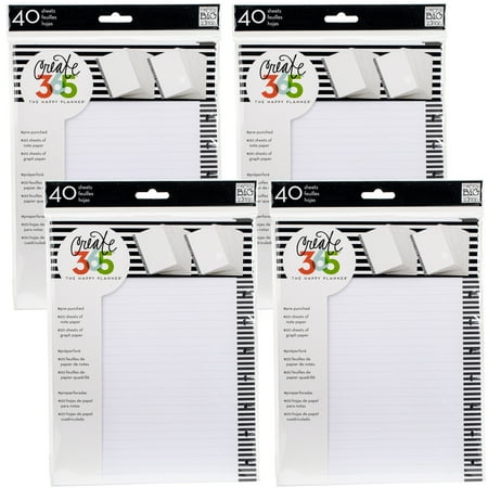 Happy Planner Mini Fill Paper 9.25"X7"-White Graph 40 Count, Multipack Of 4