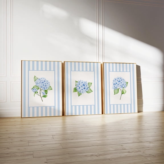 Hydrangea Coastal Watercolour Hamptons Wall Art Set 3 Unframed Paper Print 8x12
