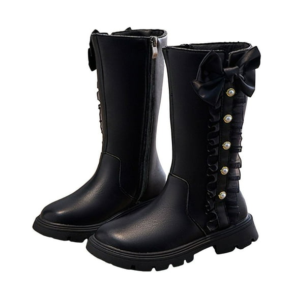 Chenyee Girls Knee High Boots Fashion Pearl Bow knot Chunky Low Heel Platform Riding Booties