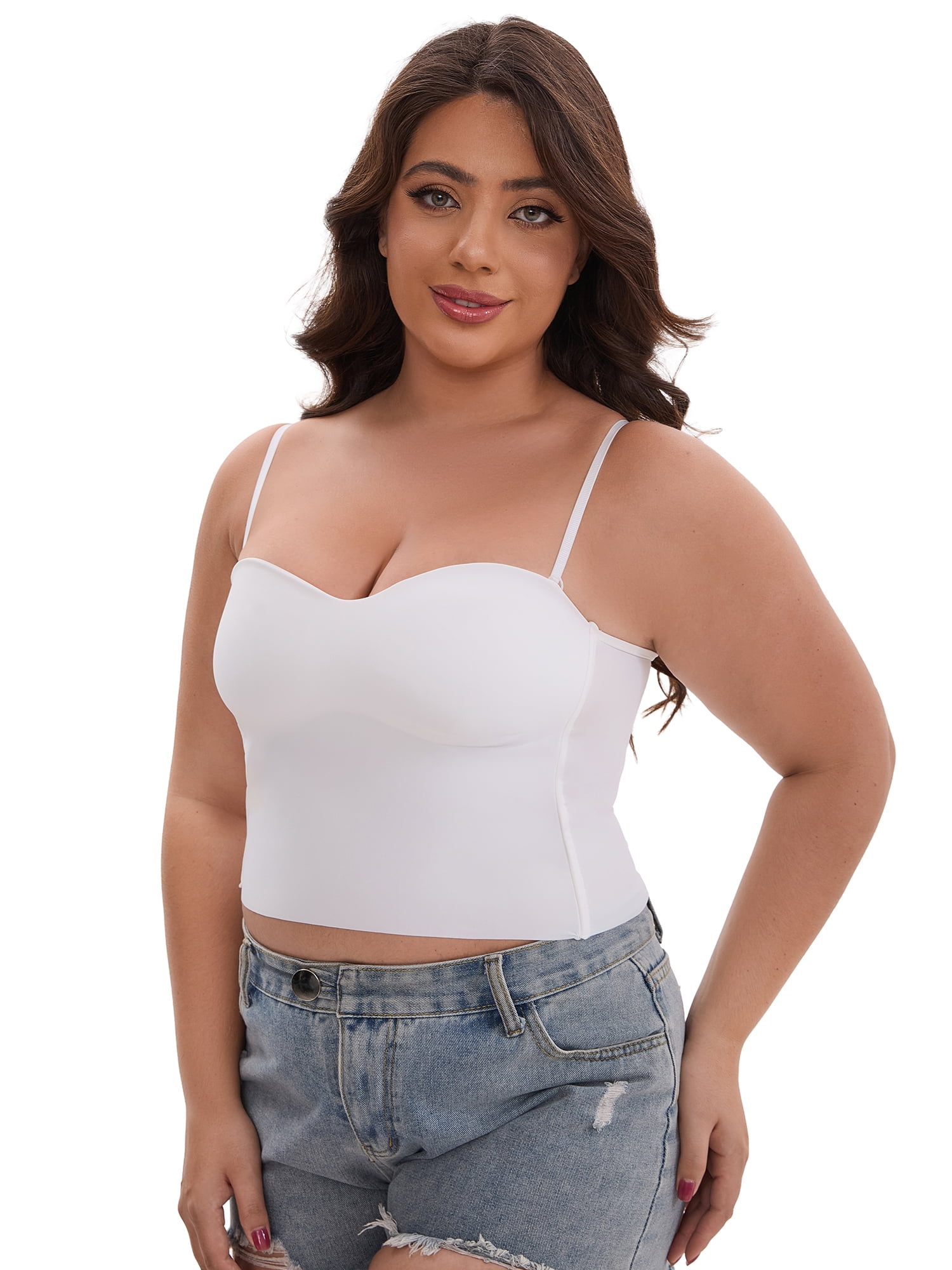 DARING DIVA Women's Plus Spaghetti Straps Wireless Padded Camisole XL White