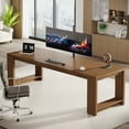 thumbnail image 2 of Finmind Farmhouse Computer Desk, 86.6 Inch Extra Long Desk for 2 Person, Rectangular Writing Desk for Home, Office, Living Room, Walnut, 2 of 8
