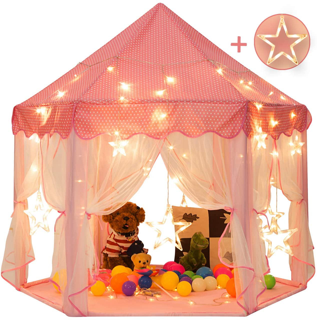 Princess Castle Tent with Lights for Kids Girls Toddlers Large Playhouse Teepee 