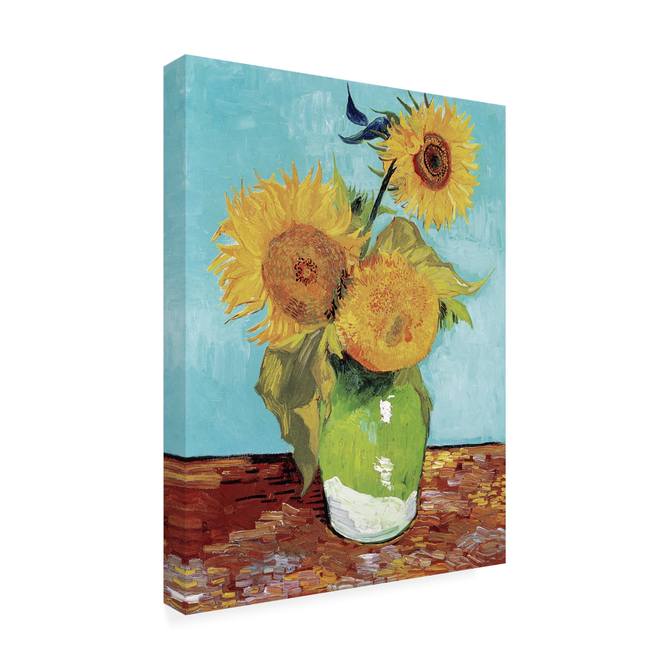 Trademark Fine Art Pictufy  Vase With Three Sunflowers Canvas Wall Art