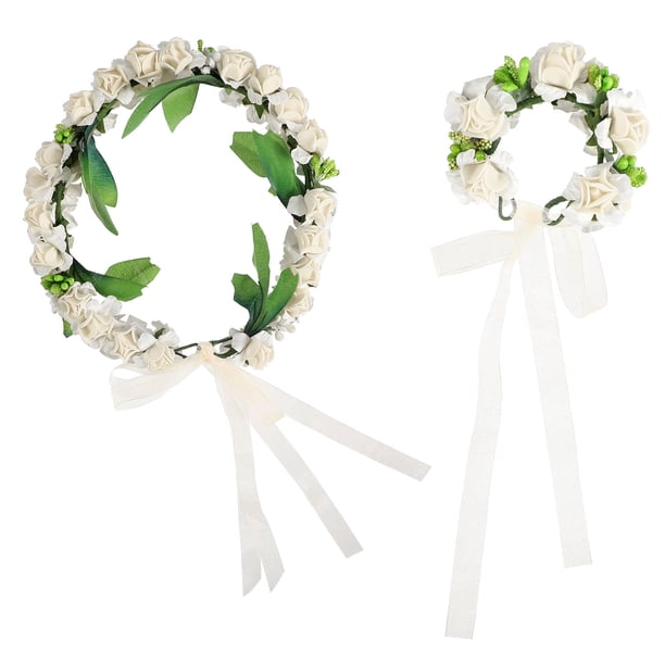 KAKOWELY 2 diademas de flores decorativas para fiesta, pulsera con corona de flores simulada, tocado
