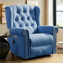 OUINCH Power Swivel Rocking Glider Recliner Chair, Electric Nursery Reclining Sofa Chair with Heat and Massage, Wingback Tufted Upholstered Recliner for Living Rooms, USB and Type-C Port, Blue