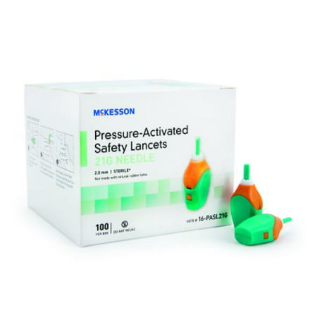 McKesson Safety Lancet 16-PASL21G, 2.0 Millimeter Depth, Case of 2000, Green/Orange
