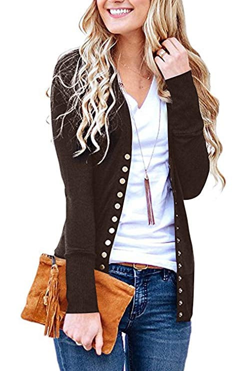 Women's Solid Button Front Knitwears Long Sleeve Casual Cardigans