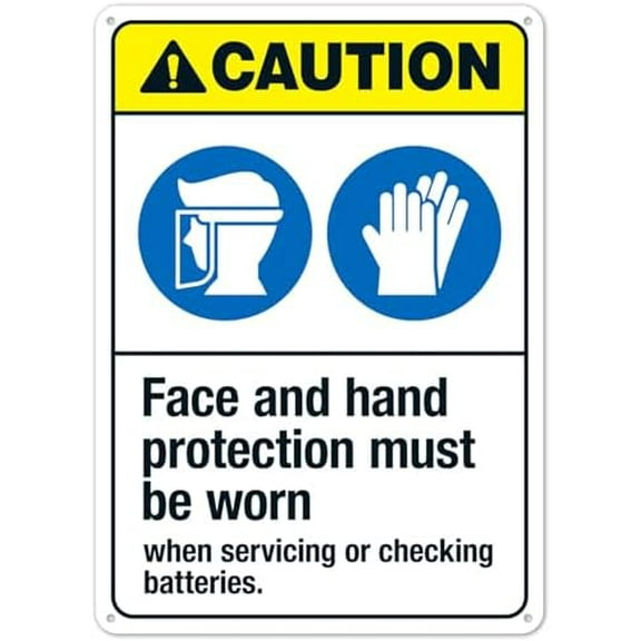 Face And Hand Protection Must Be Worn When Servicing Or Checking Batteries ANSI Sign Signs, Facility Signs Metal Sign NO.27496 Metal Tin Sign 8x12 Inch
