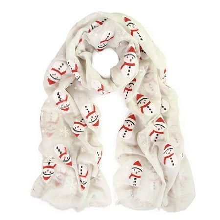 Holiday Christmas Snowman Snowflake Print Winter 3D Patterned Scarf Wrap