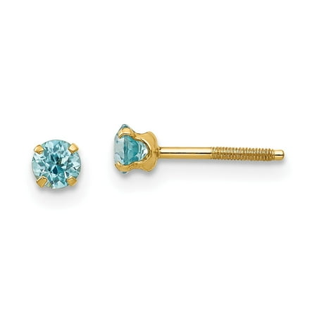 14k Zircon Earrings - Roy Rose Jewelry 14K Yellow Gold Madi K 3mm Blue Zircon Earrings 0.34-Carat tw