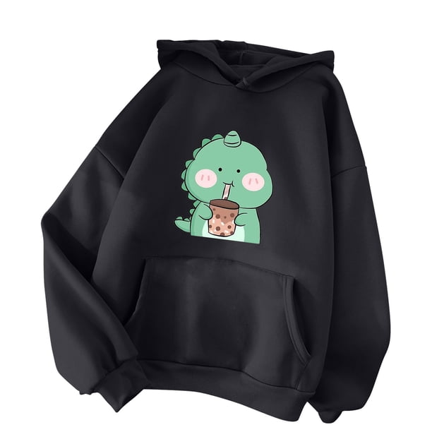 Gibobby Invierno y Navidad Sudaderas Mujer Las mujeres imprimieron Drawstring encapuchado suelto Casual Long - Manga Blouse Top Suatshirt (Negro, L)