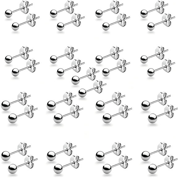 DESIGNICE 15 Pairs Surgical Steel Ball Stud Earrings Set for Women & Men, 2-6mm, Silver & Gold Plated, Hypoallergenic, 316L Stianless Steel