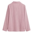 thumbnail image 6 of Olyvenn Women's Cotton Linen Striped Lapel Long Sleeve Blouse Fashion Loose Button Front Elastic Drawstring Top Pink XXL, 6 of 9