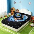 thumbnail image 4 of Manfei Sports Baseball Twin Sheets, Psychedelic Stars Bedding, Black Blue Yellow 3pcs(1 Flat Sheet, 1 Fitted Sheet and 1 Pillowcase), 4 of 6